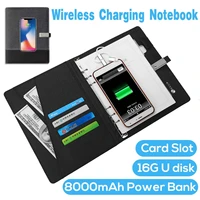 wireless charging note book power bank notebook multi functional 8000mah power bank binder spiral diary bookusb flash disk
