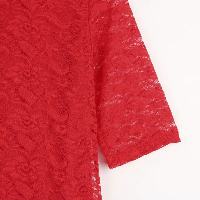 Summer Mother and Daughter Matching Hollow Lace Dresses Women Girls Half Sleeve Mini Red Dress Family Clothes | Мать и ребенок