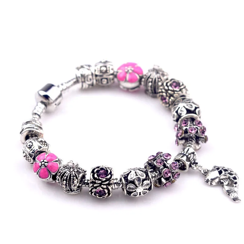 Женский браслет pandora модный из серебра с кристаллами для рукоделия