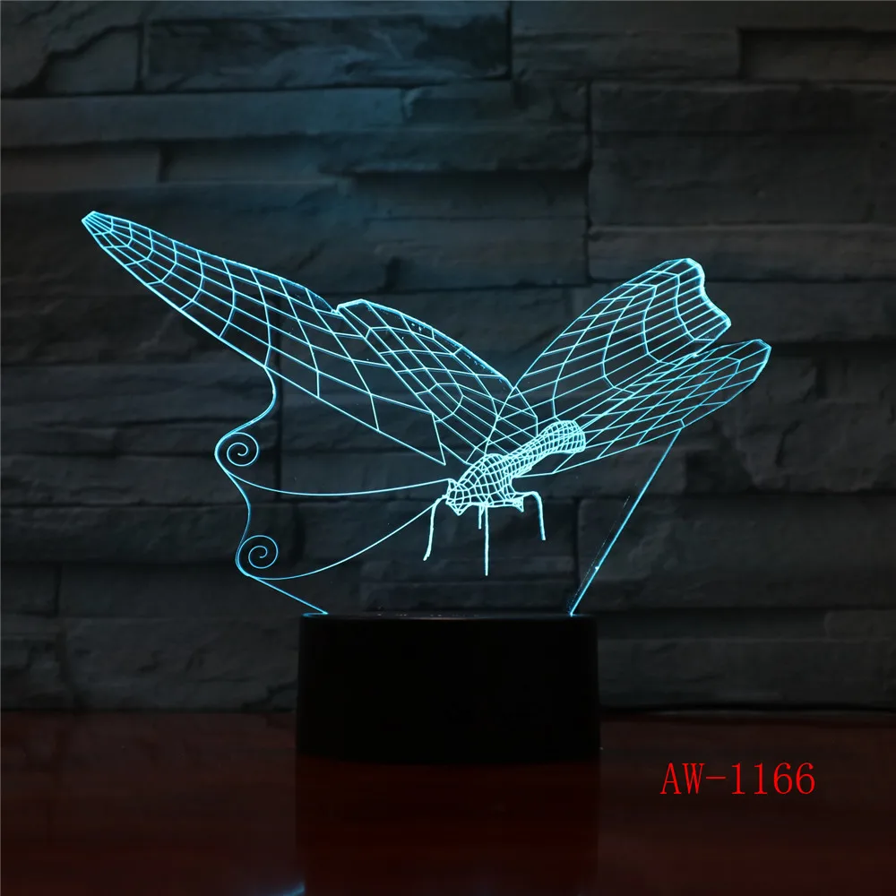 Бабочка LED 3D свет ночник настольная лампа 7 цветов Изменение фонарик USB RGB