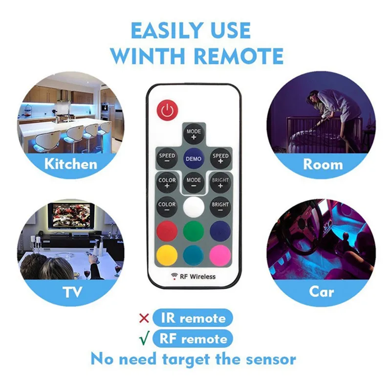 CLAITE 1 м RGB Светодиодная лента 5050 Водонепроницаемая USB лампа с 17Key RF дистанционный