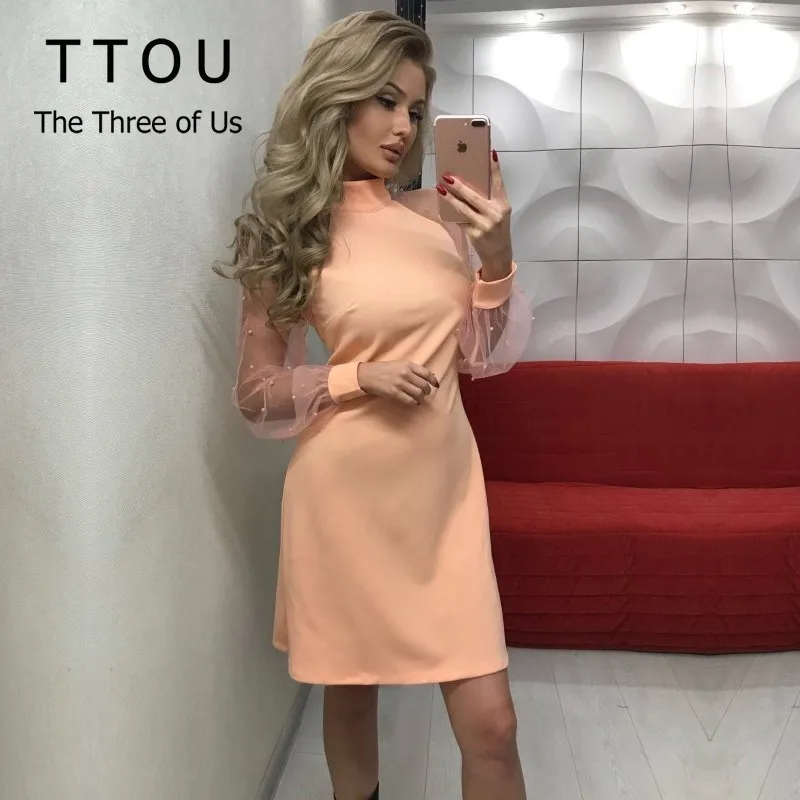 Женское элегантное платье TTOU осень 2018 цельное контрастное облегающее однотонное