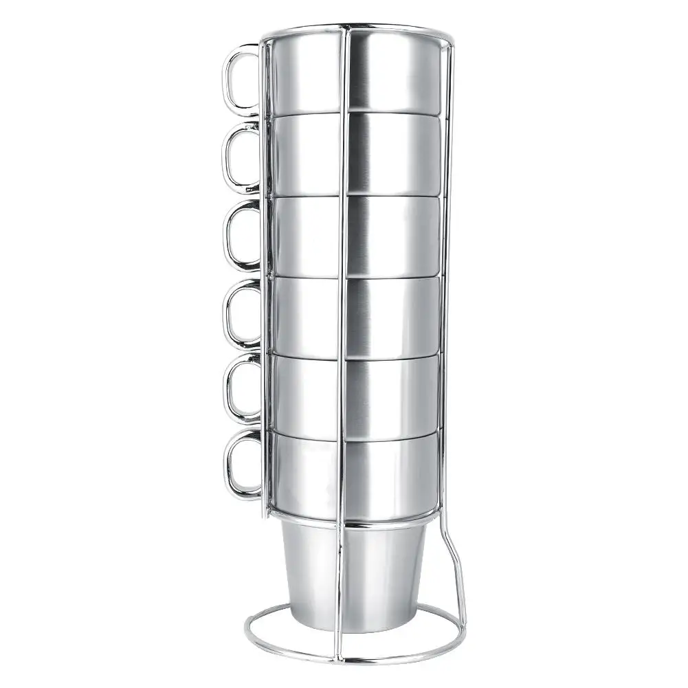 

6Pcs Stainless Steel Cup Stainless Steel Coffee Cup Set Children Anti-Hot Water Cup Heat Insulation Coffee Cup With Stand