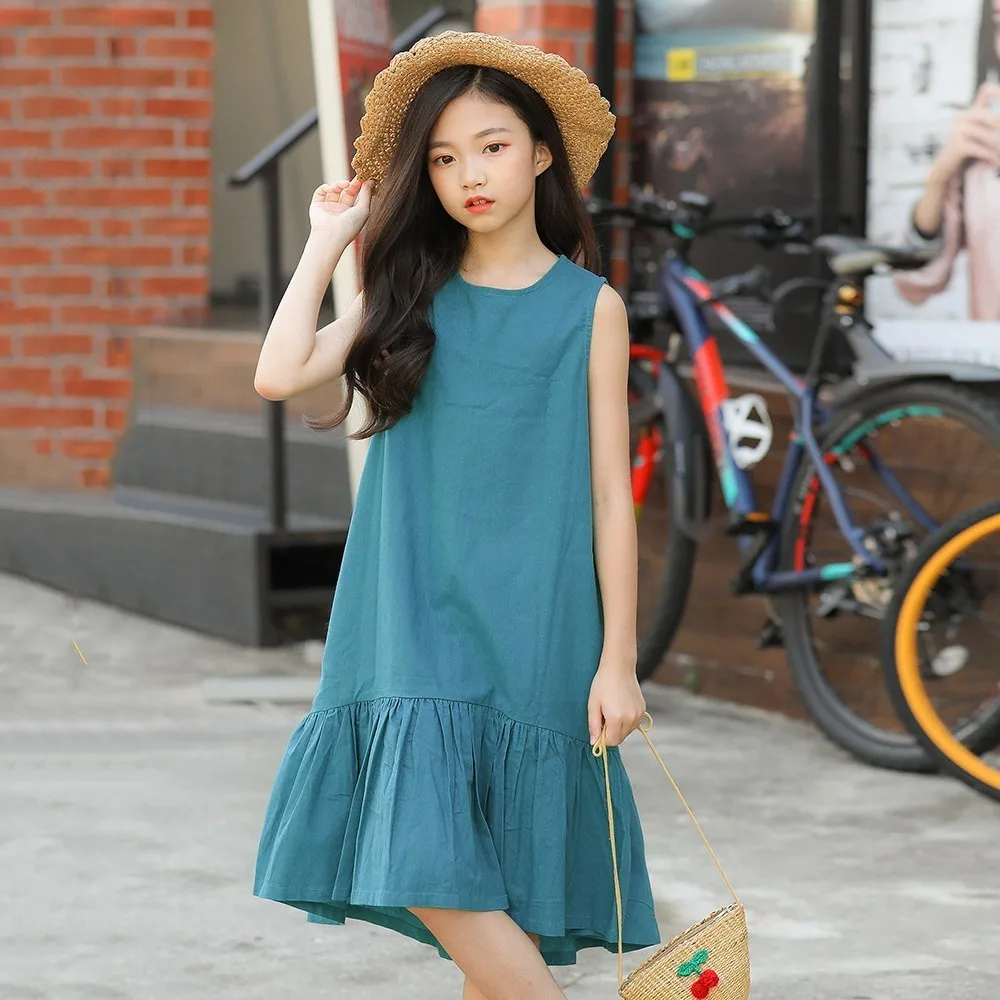 Mermaid Teenager Blue Red Dress Girls Summer 2019 Pockets Ruffles Kid For Girl Mid Long Mother And Daughter Clothes | Детская одежда и