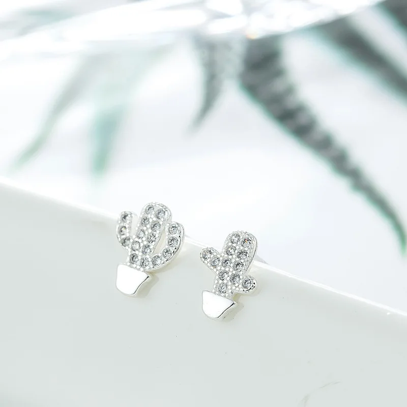 2019 новые модные милые маленькие серьги гвоздики с изображением белого кактуса