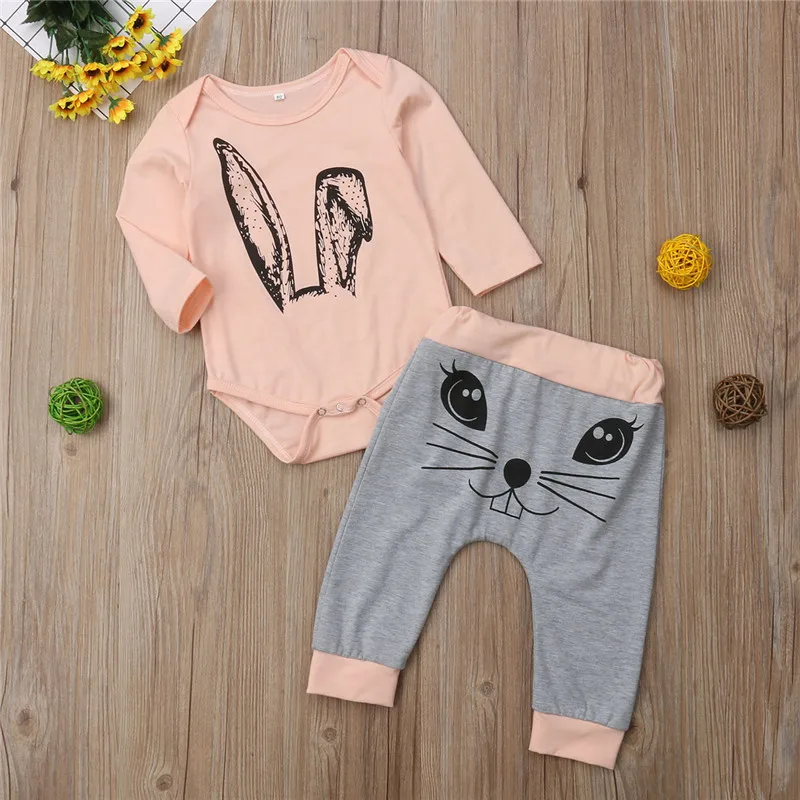 

Newborn Baby Girls Cute clothing sets Cute Rabbit cotton Tops +pants Baby girl autumn casual Outfits Clothes set 2Pcs