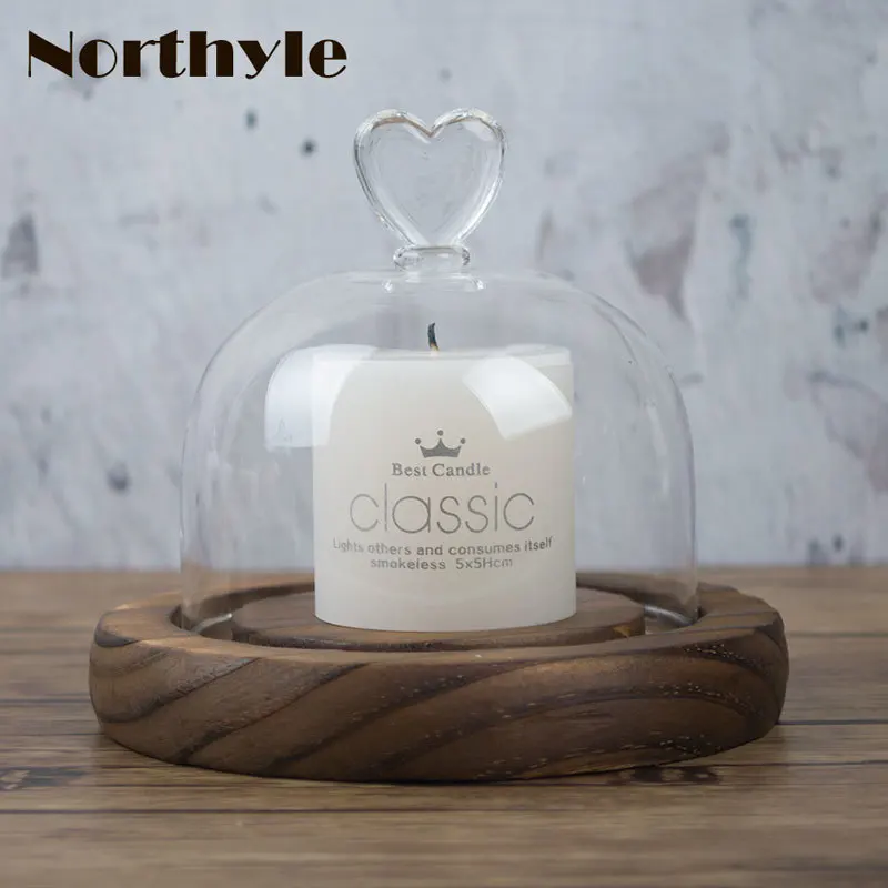 Northyle Glass Miniature Decoration Dome Cover With Wood Base Terrarium Figurine Bell Home Decoration|cover covers|cover glasscover wood |