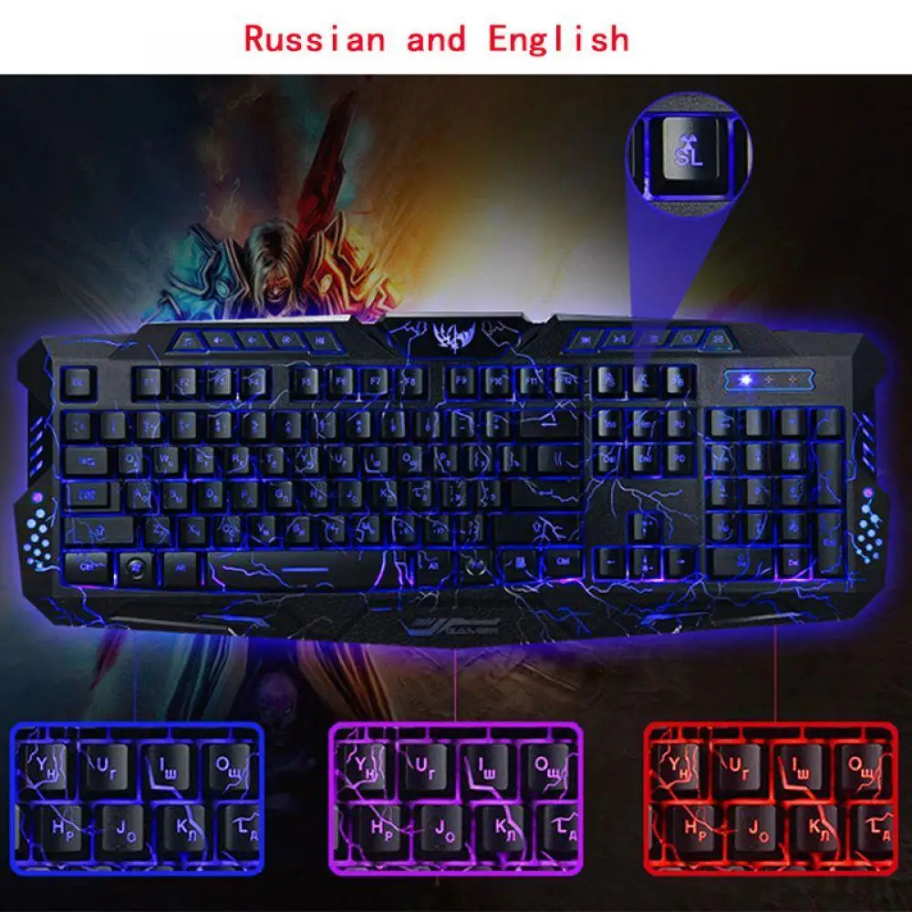 Русский игровая клавиатура мышь комбинации светодиодный с подсветкой ноутбука
