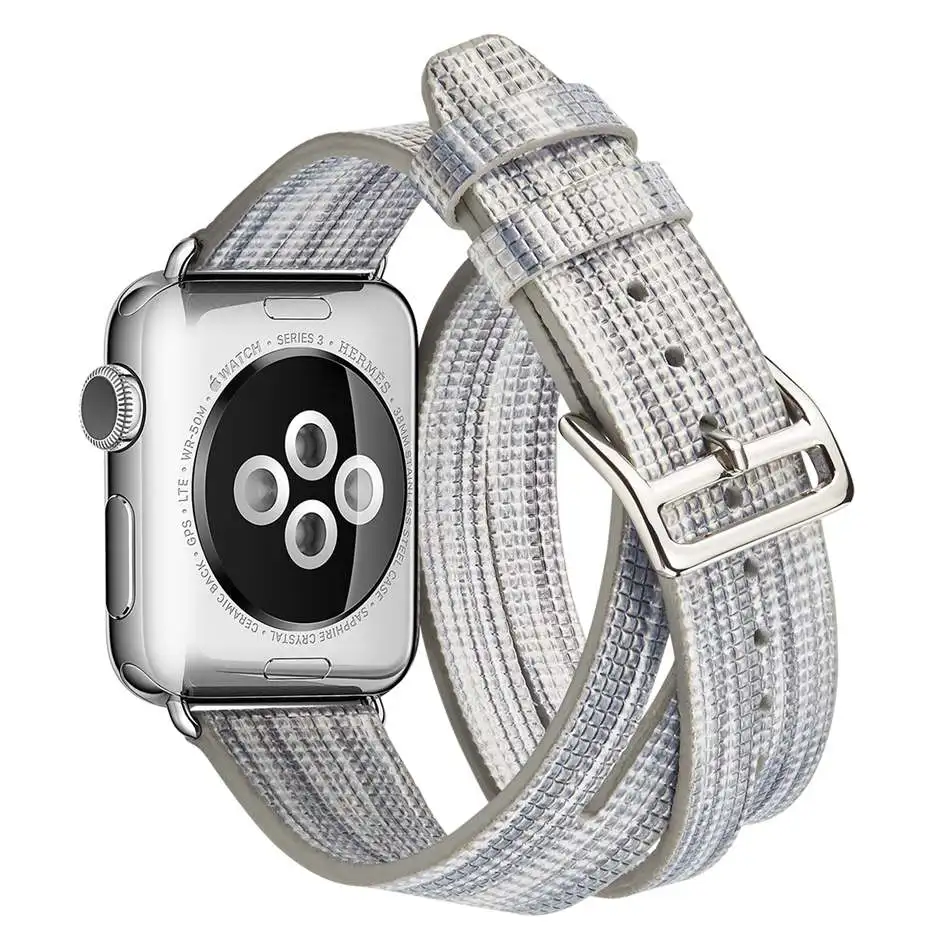 Ремешок кожаный для Apple Watch 4 44 мм 40 двухрядный браслет звездного цвета подходит 3 2