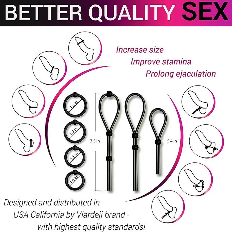 Горячее предложение 7 шт. набор колец для пениса черные регулируемые Кольца