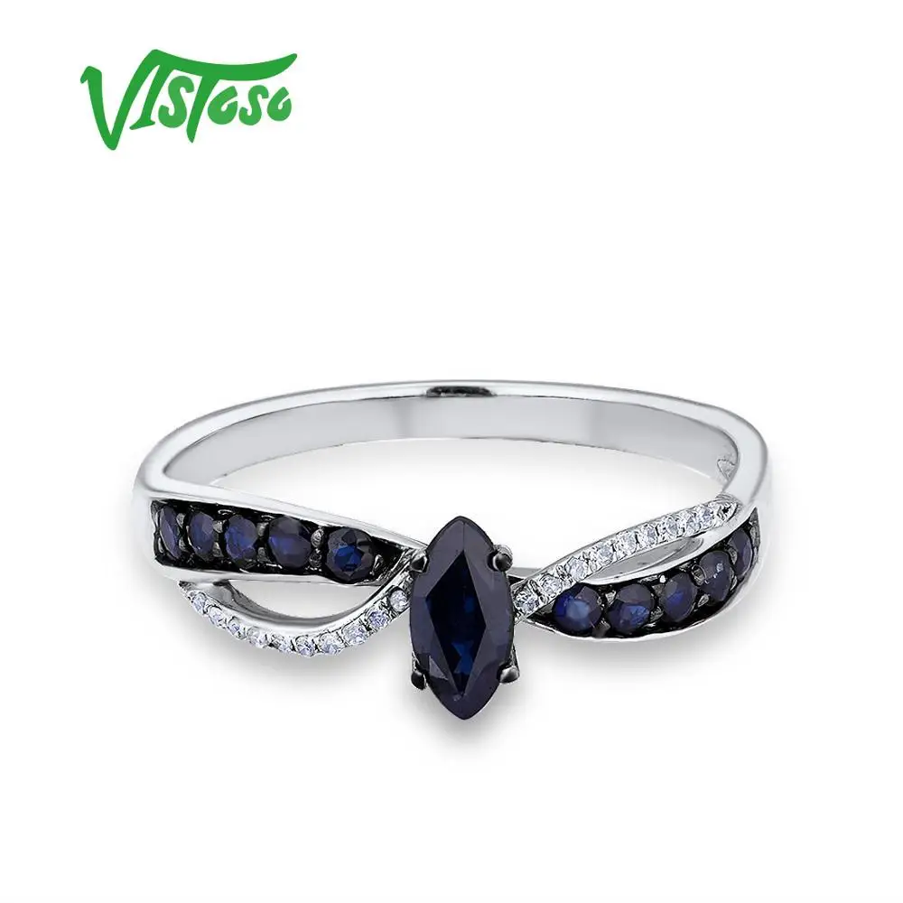 VISTOSO 14 K 585 кольцо из белого золота для женщин подлинное мерцающие алмазы синий