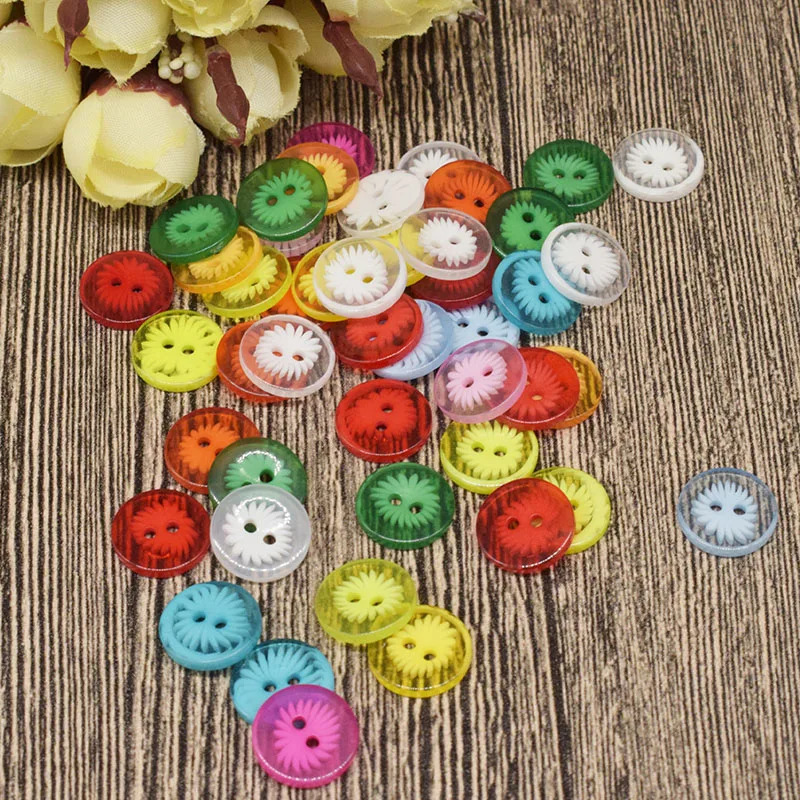 13mm 50Pcs Transparent Flower Painting Buttons Resin Multicolour Button for Clothing Sweing Decorative | Дом и сад