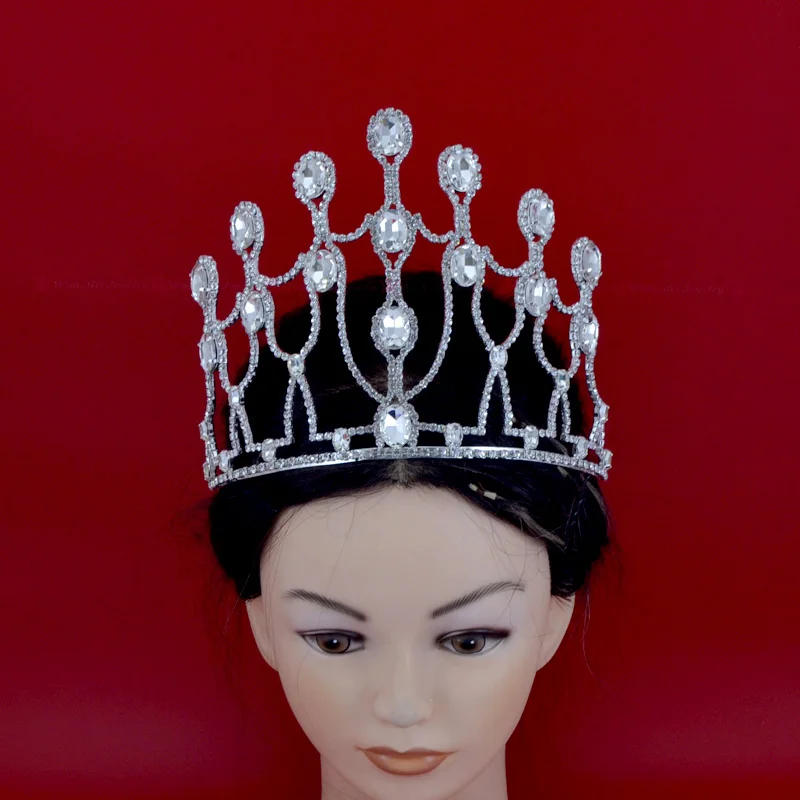 Большой Размеры торжества высокий короны тиары Стразы с украшением в виде