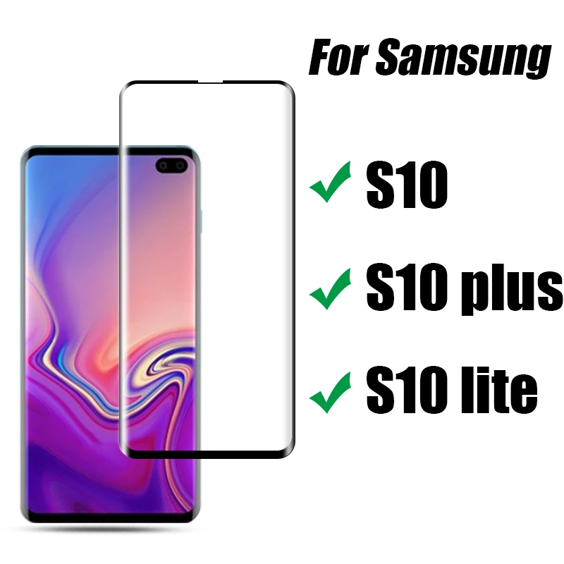 3D curverd screen proector glass on for samsung S10 /S10e/S10 lite light/S10 plus protective safety S 10 fim full cover | Мобильные