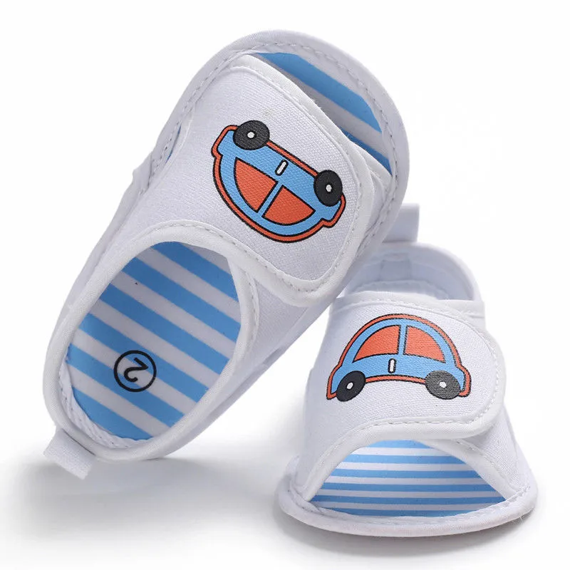 

Newborn Baby Boys Girls kids Toddler Cute Car print striped Soft Sole casual Crib Shoes Sandals 0-18Months