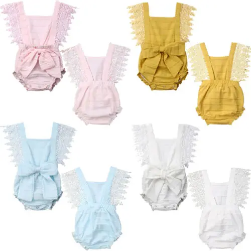 Комбинезон для новорожденных без рукавов с бантом и открытой спиной летний