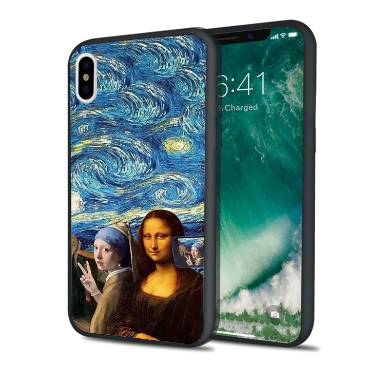 Capa Mona Lisa Spoof Selfie Black Silicone Phone Cases for iPhone XS Max XR 10 X 7 8 Plus 5S 5 SE 6 6S iPod Touch Cover |