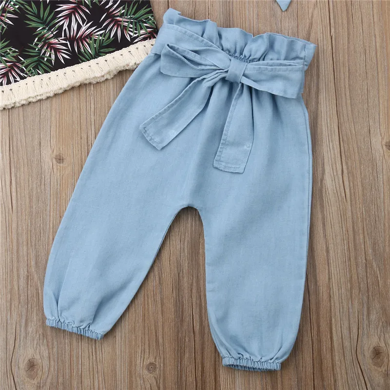 3Pcs Summer Clothes For Girls 2019 Fashion Toddler Kids Girl Sleeveless Vest Ruffle Crop Top+Bowknot Long Pants+Headband Outfit | Детская