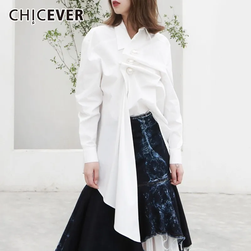 Женская рубашка CHICEVER белая блузка с длинным рукавом и отложным