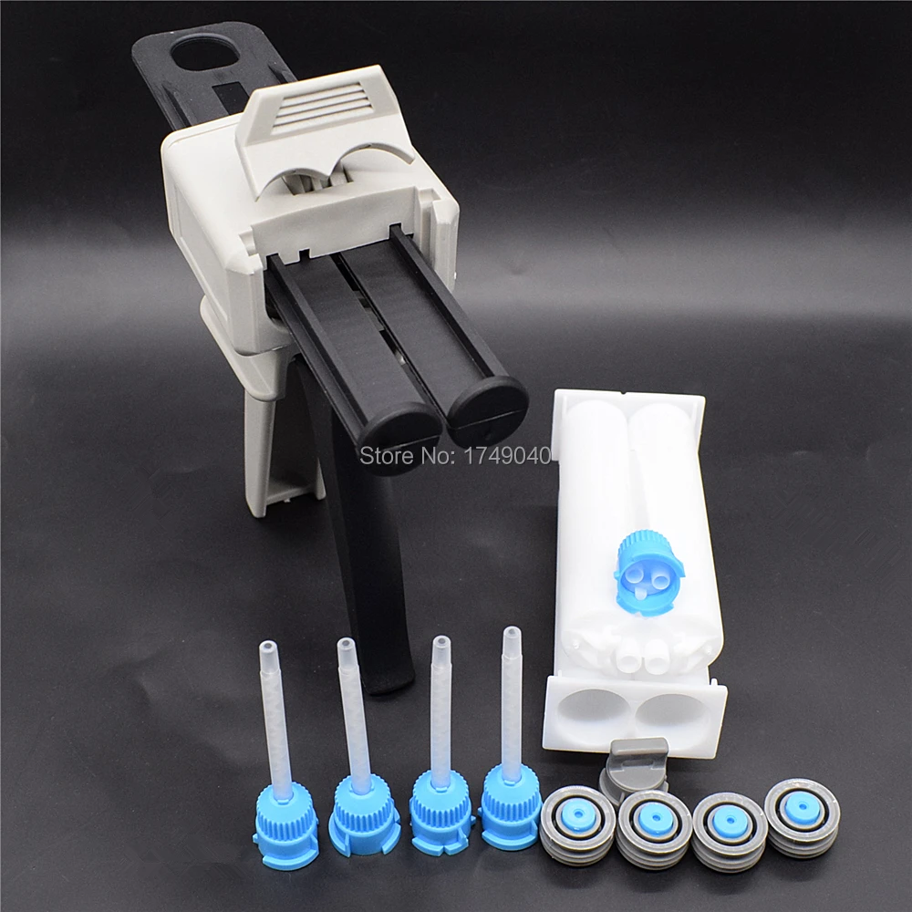 

50ml Glue Adhensive AB Glue Gun Dispenser Applicator 1:1 Manual Caulking Gun 50ml Empty Dual-Barrel Cartridge 1:1 Mixing Nozzle