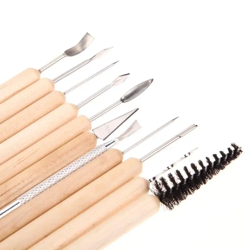 11PCs Clay Sculpting Set Wax Pottery Carving Tool Ceramics Tools Polymer Shapers Wooden Handle Modeling |