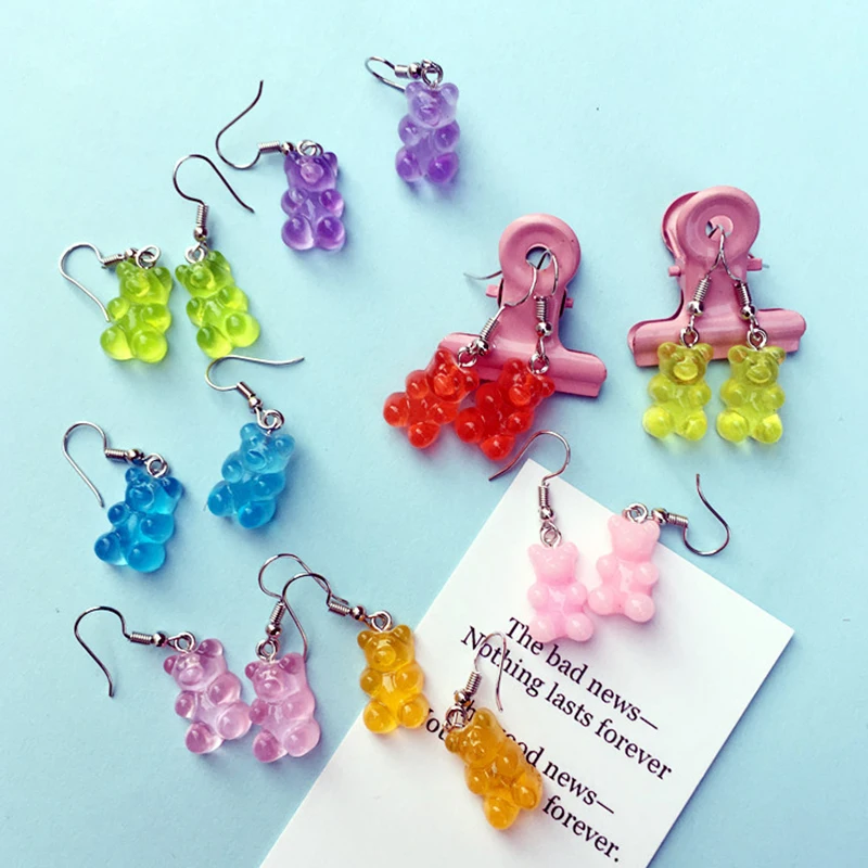 Новинка модные висячие серьги с блестками и медведем из смолы для женщин девушек