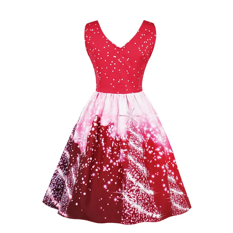 Gaeshow Beautiful Star Christmas Dress Women Plus Size 4XL Sleeveless Dresses Vintage V Neck Midi A-Line Party Vestido Red | Женская