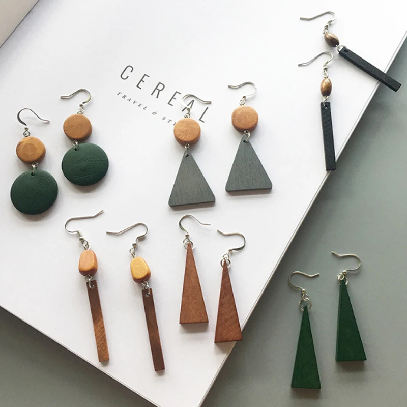 Лидер продаж корейские модные высококачественные деревянные серьги гвоздики с