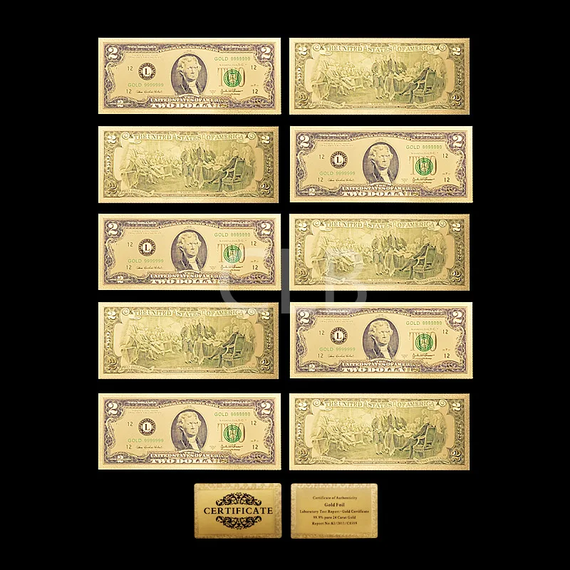 Оптовая продажа USD $2 красочные goldbanknote Американский два долларовая банкнота