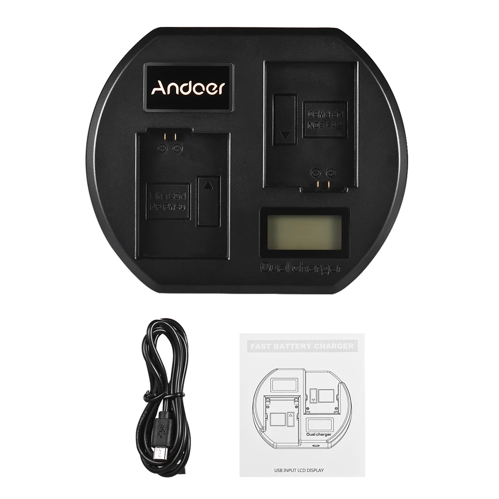 Andoer высокоскоростное Двухканальное зарядное устройство для камеры Sony NP FW50