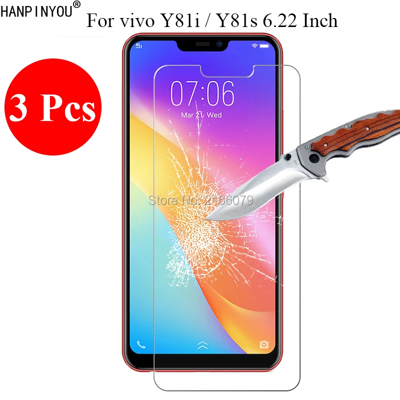

Новое закаленное стекло 3 шт./лот 9H 2.5D, Защита экрана для vivo Y81i / Y81s 6,22 дюйма, Защитная пленка для телефона + инструменты для очистки