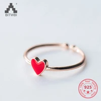 european american 925 sterling silver trendy concise chic red heart rose gold open ring fine jewelry gift for girlfriend