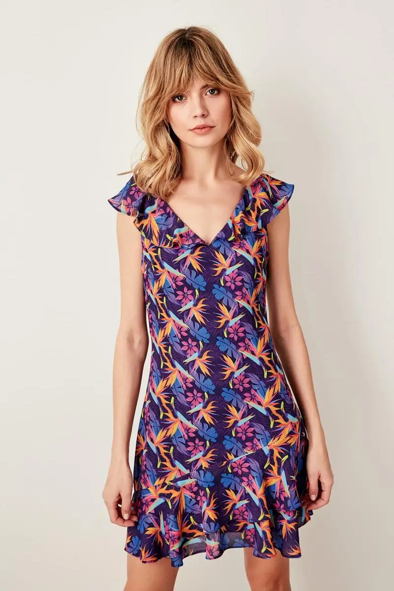Trendyol фиолетовое платье с цветочным принтом TWOSS19LJ0174|Женские платья| |