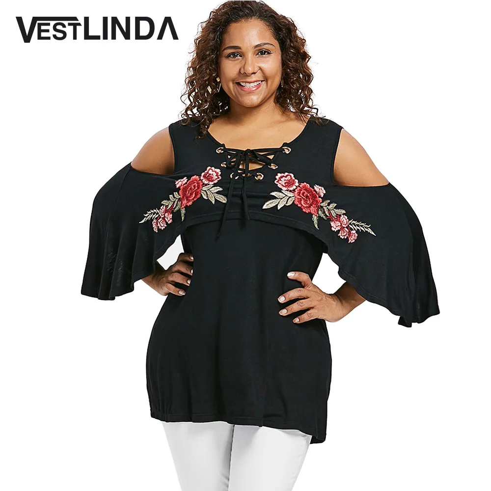 Женская футболка VESTLINDA Повседневная с круглым вырезом и цветочной вышивкой на