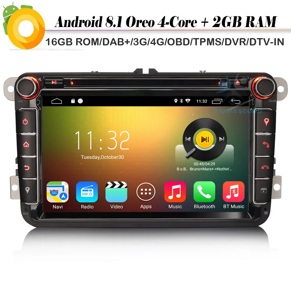 8 &quotAndroid 1 Авторадио Sat Nav DAB + WiFi 4G CD GPS RDS DVR OBD BT DVT IN автомобильный радиоплеер для VW