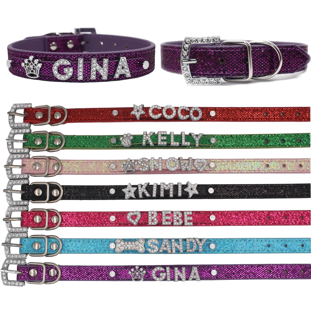 Bling Personalized Pet Dog Collar Rhinestone Customized Free Name Diamond Bucklet XS S M L | Дом и сад