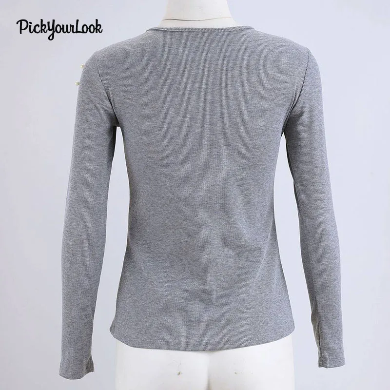 PickyourLook кружевная рубашка женские трикотажные пуловеры с длинным рукавом