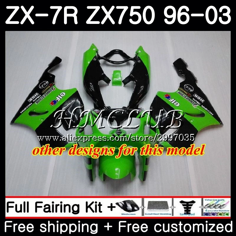 Комплект обтекателей для KAWASAKI NINJA ZX7R ZX750 ZX 7R глянцевый зеленый 2000 2001 2002 2003 48HC.16 750 7 R