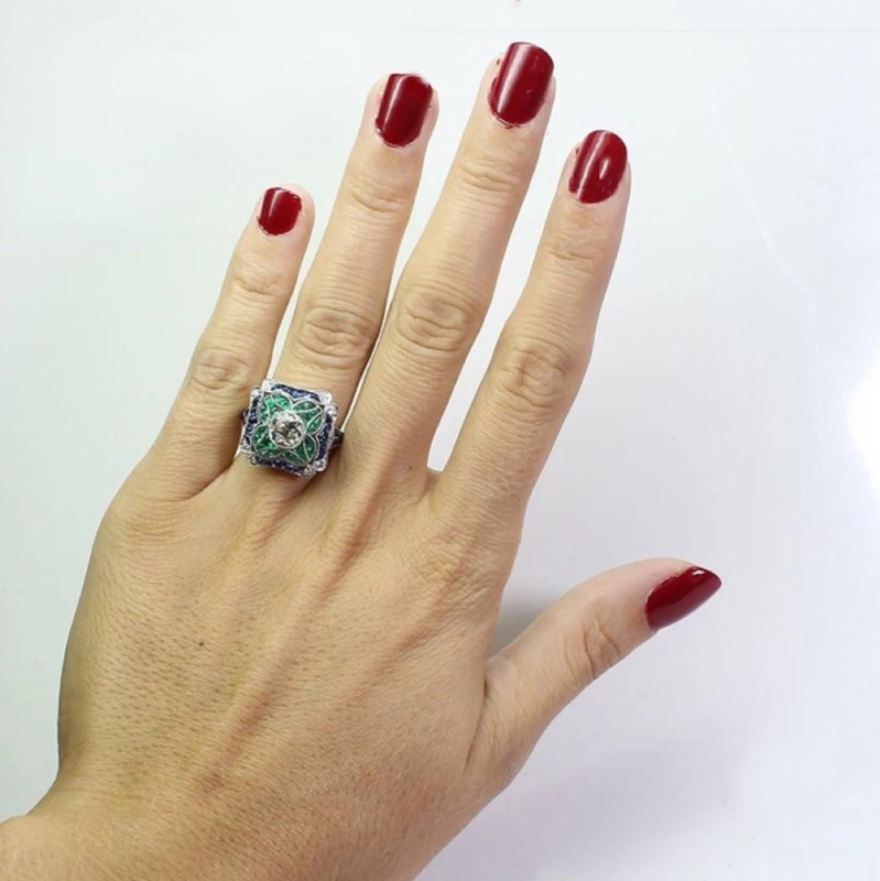 Vintage Green Blue Zircon Ring for men Huge Jewelry Woman Wedding Engagement Gift Sz 6-10 | Украшения и аксессуары