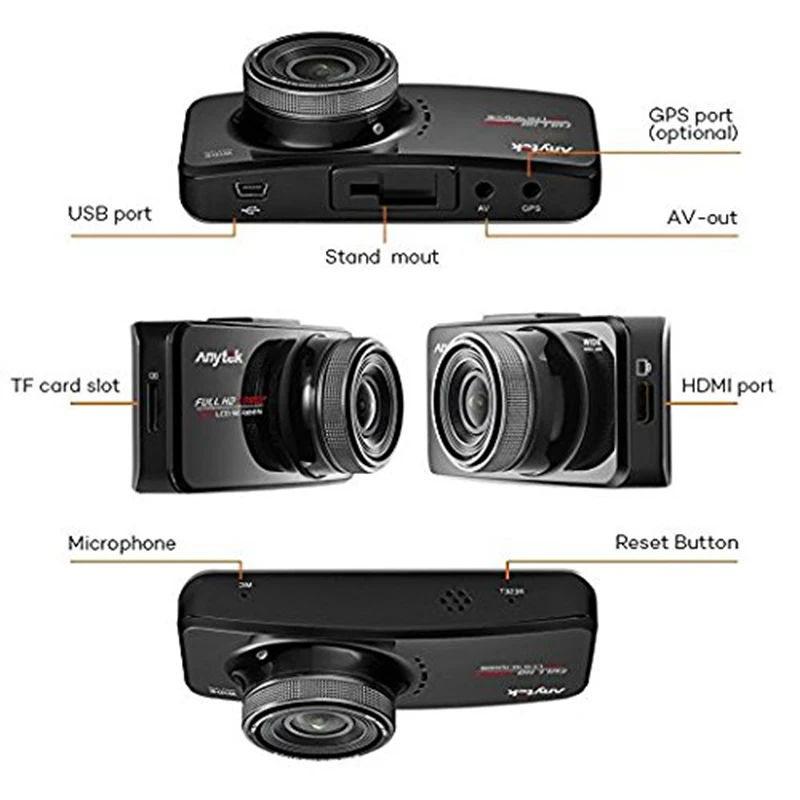 Anytek AT66A full HD Novatek 96650 Автомобильная камера DVR рекордер черный ящик 170 градусов супер