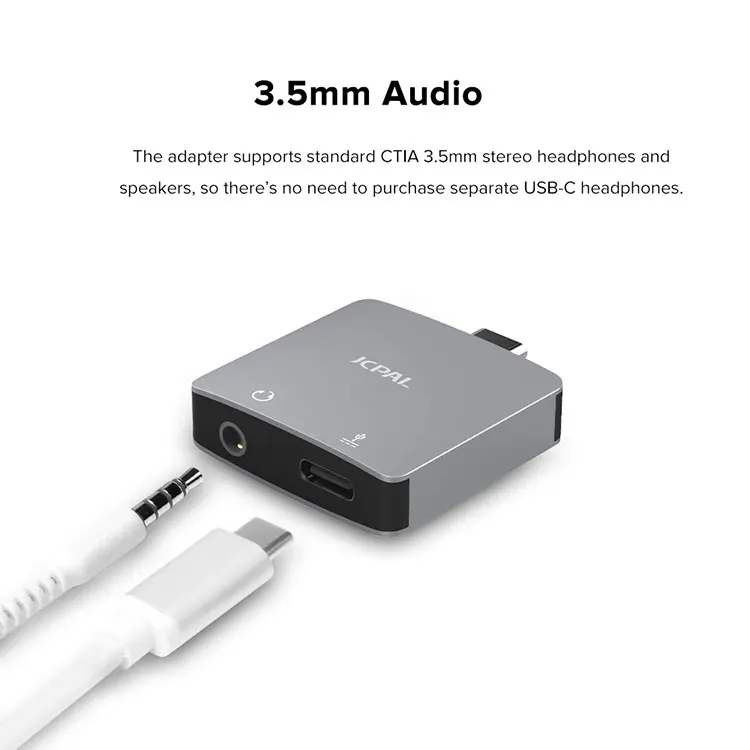 JCPAL 3 5 мм цифровой аудио + USB-C зарядный адаптер кабель PD 60 Вт зарядное устройство