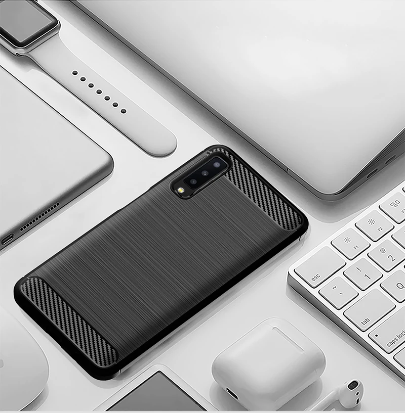 Для samsung Galaxy A7 2018 чехол матовый силикон из углеродного волокна ТПУ чехол-накладка