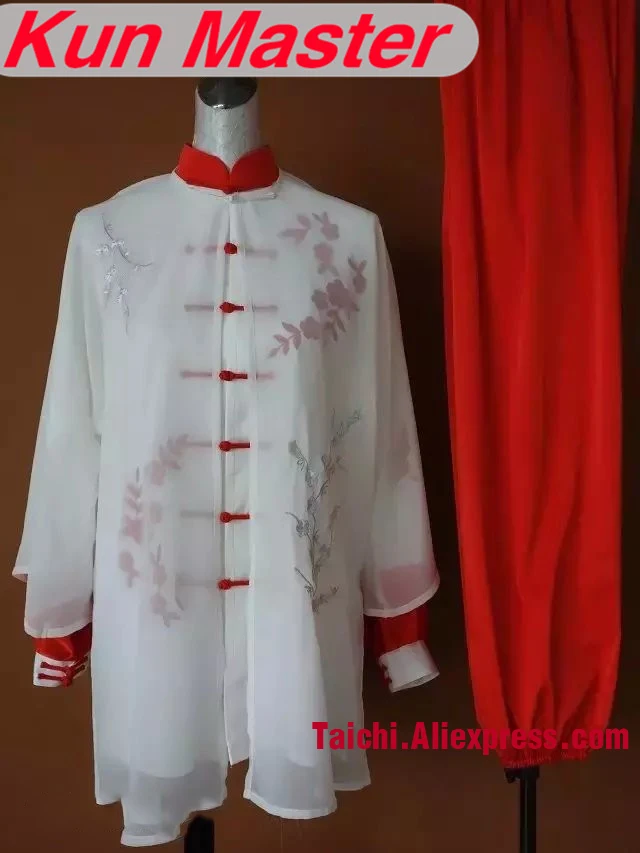

Custom Tai Chi Performance Uniform Embroidery Martial Art Kung Fu Clothing Three Pieces White Top Red Pants