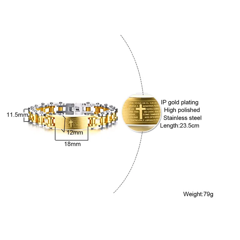 Western Style Men Titanium Steel Cross Scripture Bicycle Chain Bracelet | Украшения и аксессуары