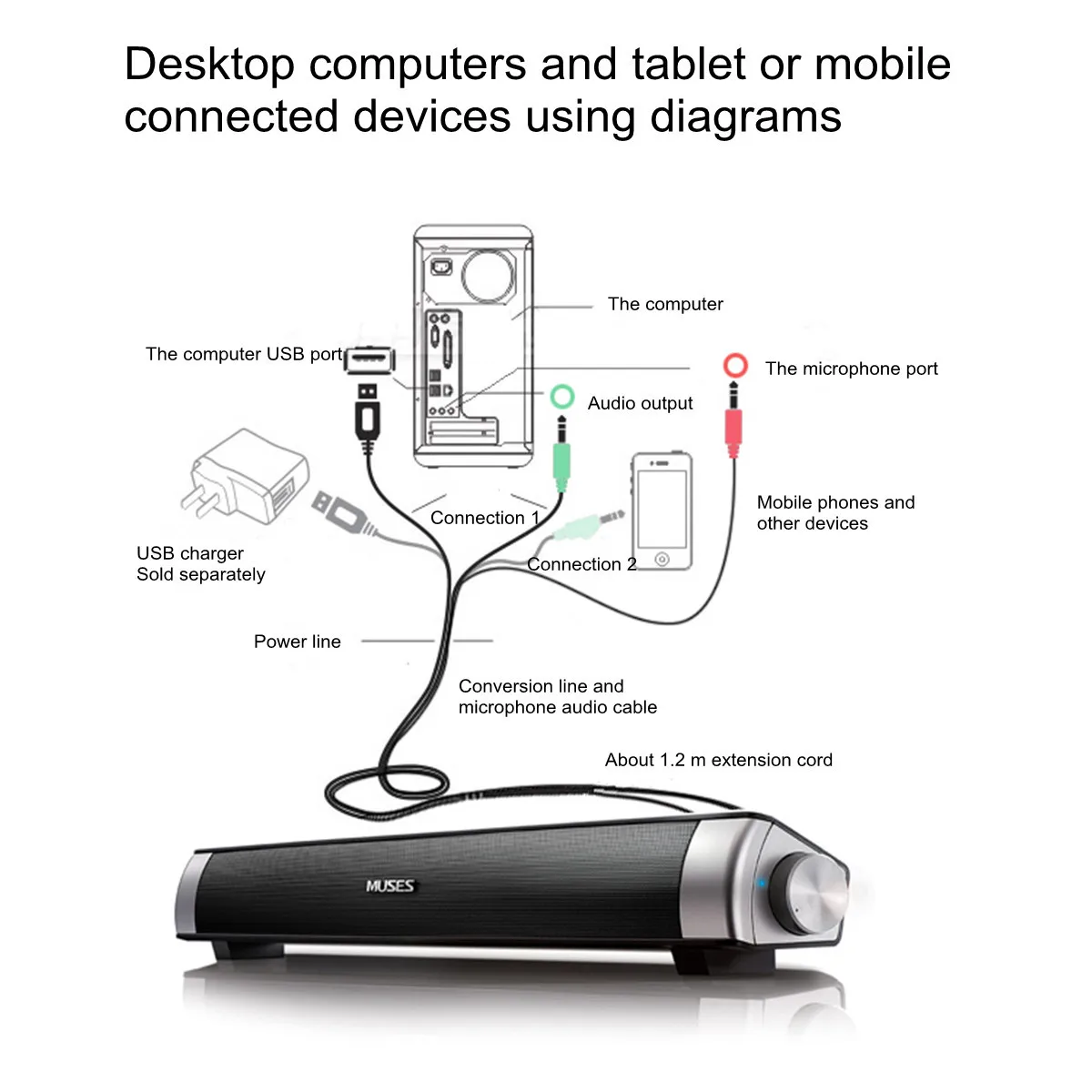 Проводная звуковая панель динамик HIFI бас стерео с USB AUX микрофон для компьютера ПК
