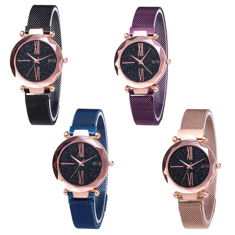 

Women New Quartz Watch With Leather Strap Irregular Mirror Starry Night Dial Glass Alloy Stainless Steel Quartz Watch 2019