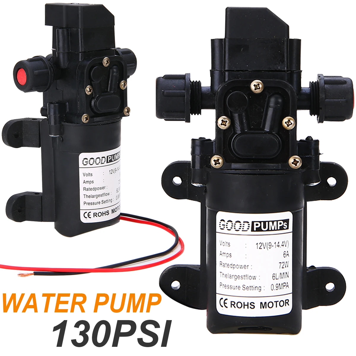 

12V DC 72W 130PSI 6L/Min Water Pump Stable Automatic High Pressure Diaphragm Water Pump Pressure Water Sprayer