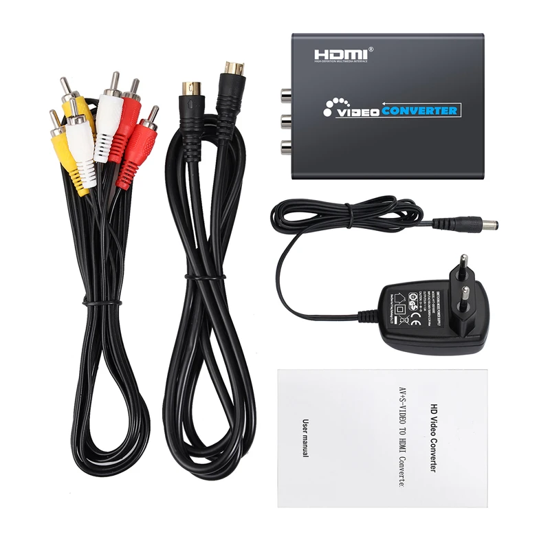 PROZOR 3RCA AV CVBS S Video to HDMI совместимый адаптер Поддержка 720p/1080p Композитный R/L аудио для