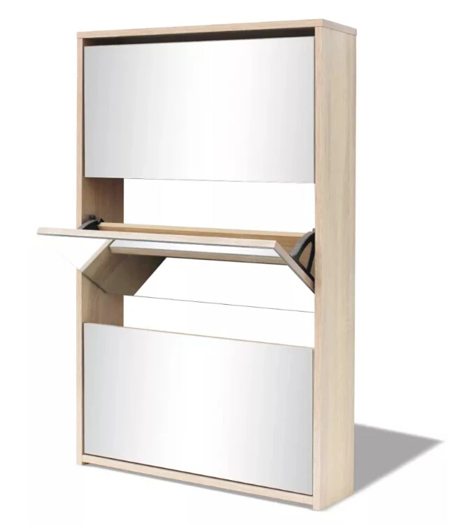 VidaXL modern mirrored Shoe Cabinet 3-Layer storage three pull-down drawers 