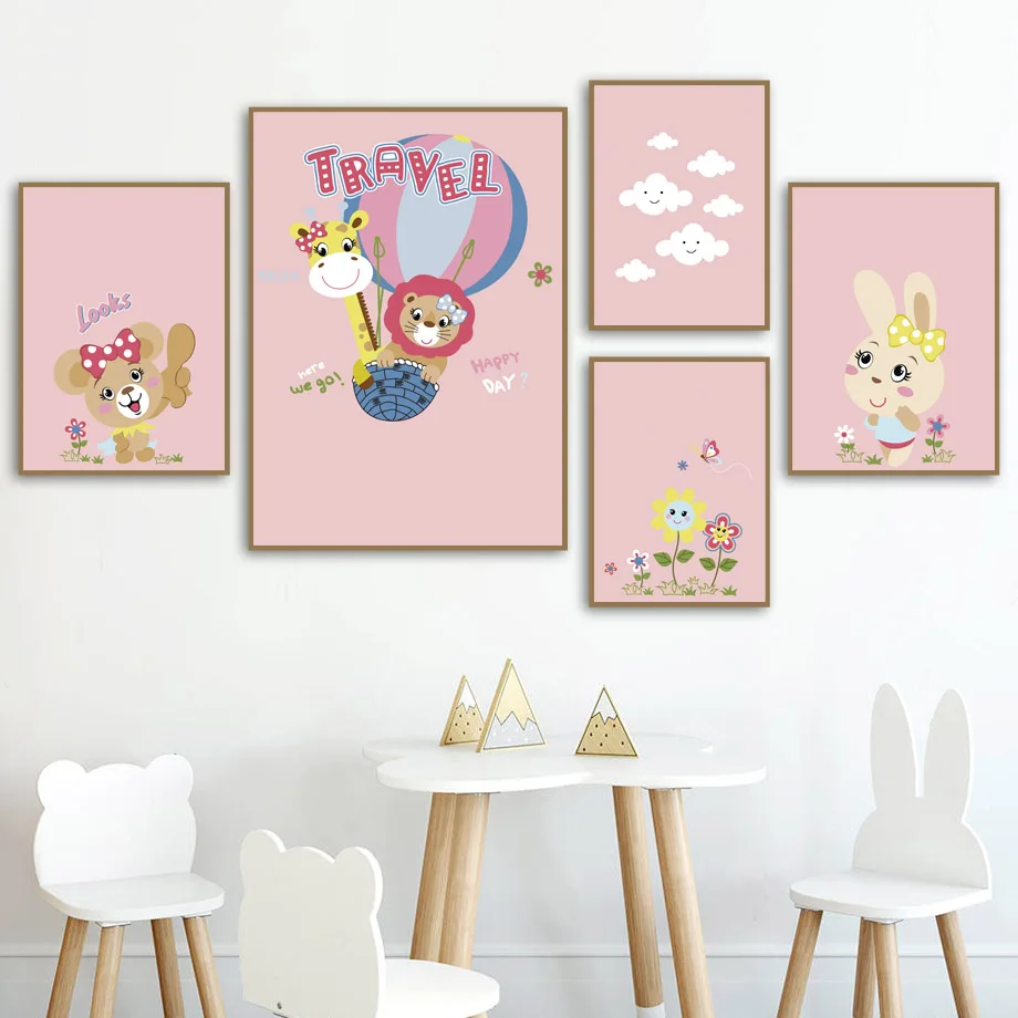 

Cartoon Painting Lion Giraffe Animal Canvas Painting Decorative Wall Art Baby Bedroom Living Room Home Wall Decoration